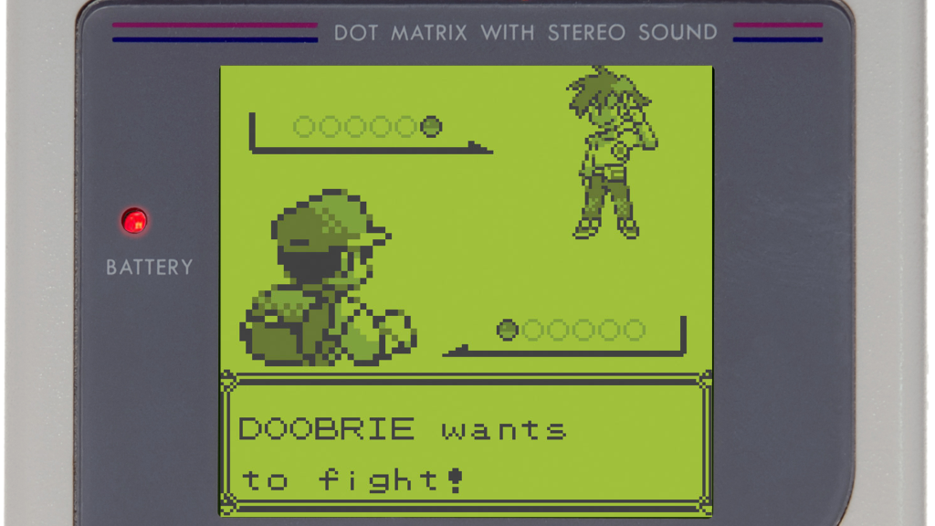 A screenshot from Pokémon Red, Green, and Blue playing on the Nintendo Game Boy.