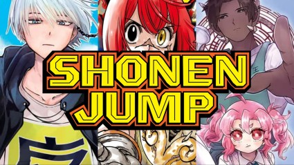 Images of The Mage Next Door, Gonron Egg, and Hero Girl and Demon Lord Call It Quits with Shonen Jump logo
