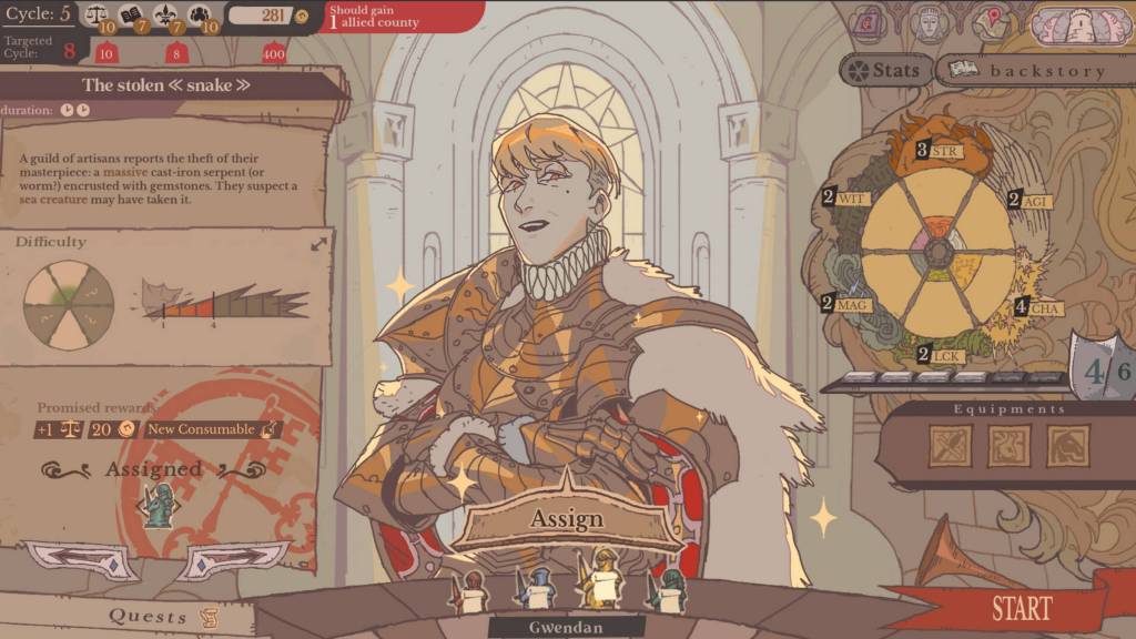 Sovereign's Tower sending a character to finish a task
