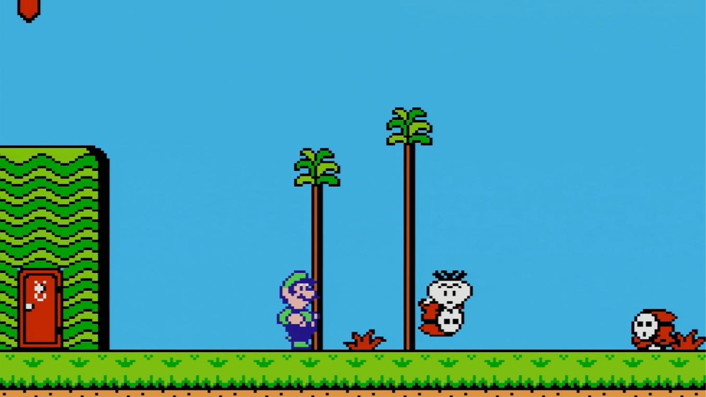 A screenshot from Super Mario Bros 2 on the Nintendo Entertainment System.