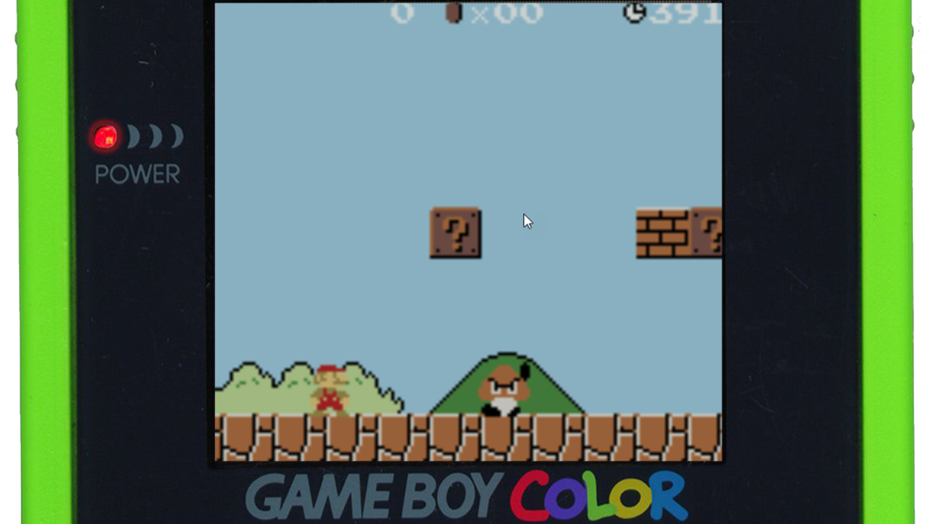 A screenshot from Super Mario Bros. Deluxe playing on the Nintendo Game Boy Color.