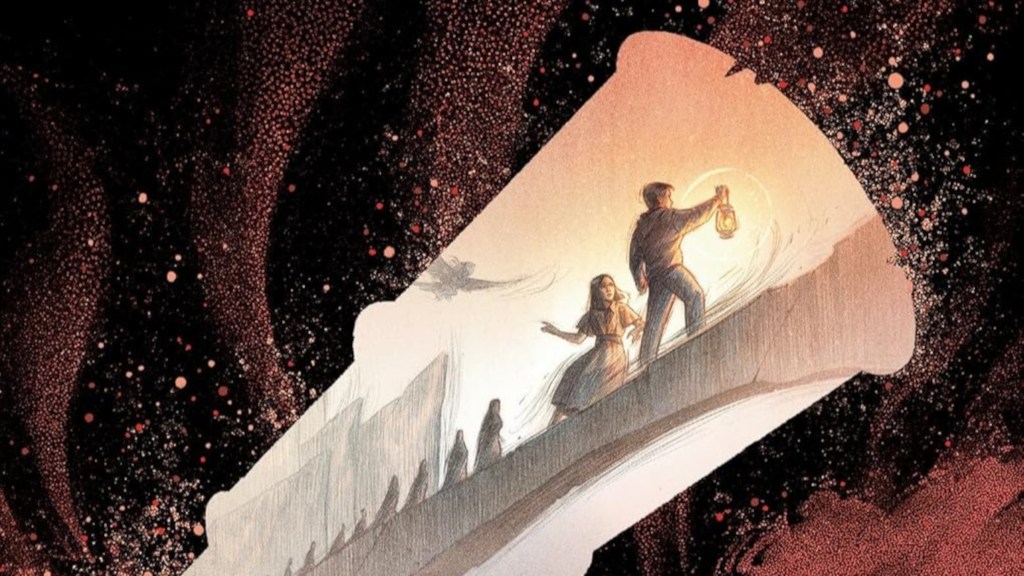 The cropped cover of The Amber Spyglass by Philip Pullman