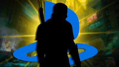 Grayson from The Order 1886 in front of the PlayStation logo and gameplay from Artificial Detective