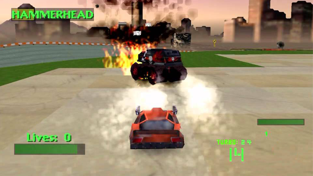 A screenshot from Twisted Metal 2.