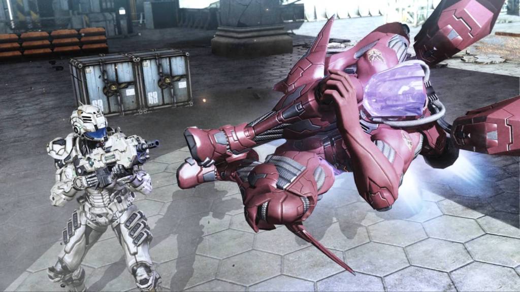 An enemy attacking Sam in Vanquish