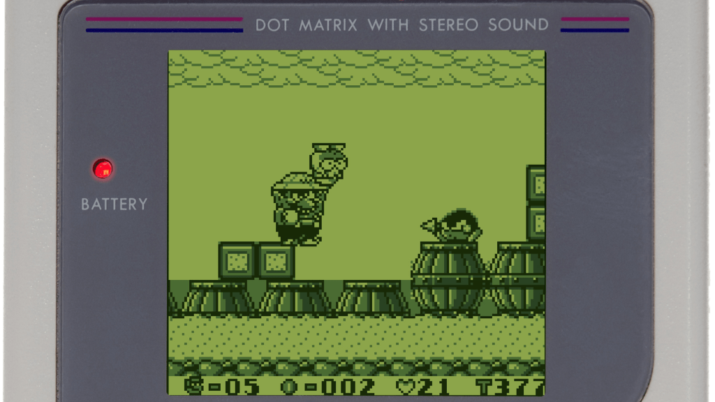 A screenshot from Wario Land: Super Mario Land 3 playing on the Nintendo Game Boy.