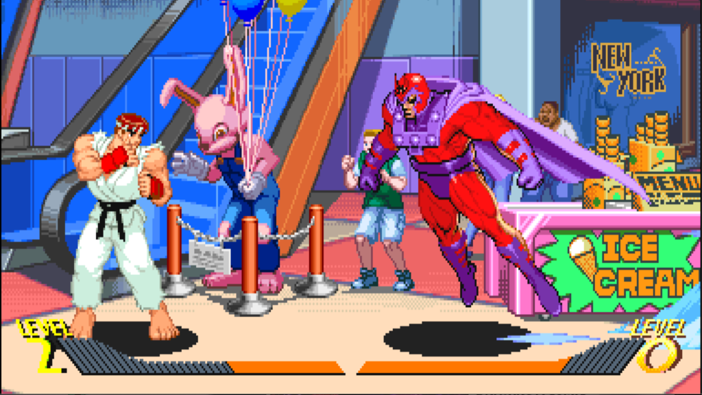 Uma captura de tela de X-Men vs. Street Fighter no PlayStation.