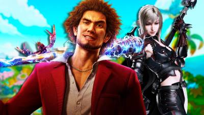 Ichiban from Like A Dragon holding a baseball bat next to Aranea Highwind from Final Fantasy XV.
