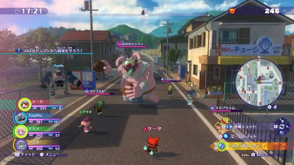 O jogador lutando contra demônios em Yo-kai Watch 4.