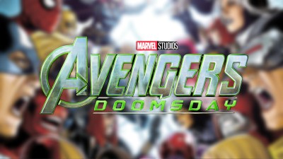 The Avengers: Doomsday logo in front of an image from Avengers vs X-Men