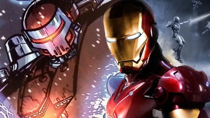 Split image of the Crimson Dynamo and Iron Man