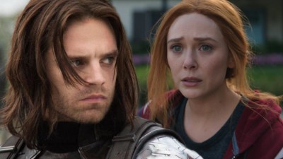 Split image of Bucky Barnes and Wanda Maximoff in the MCU