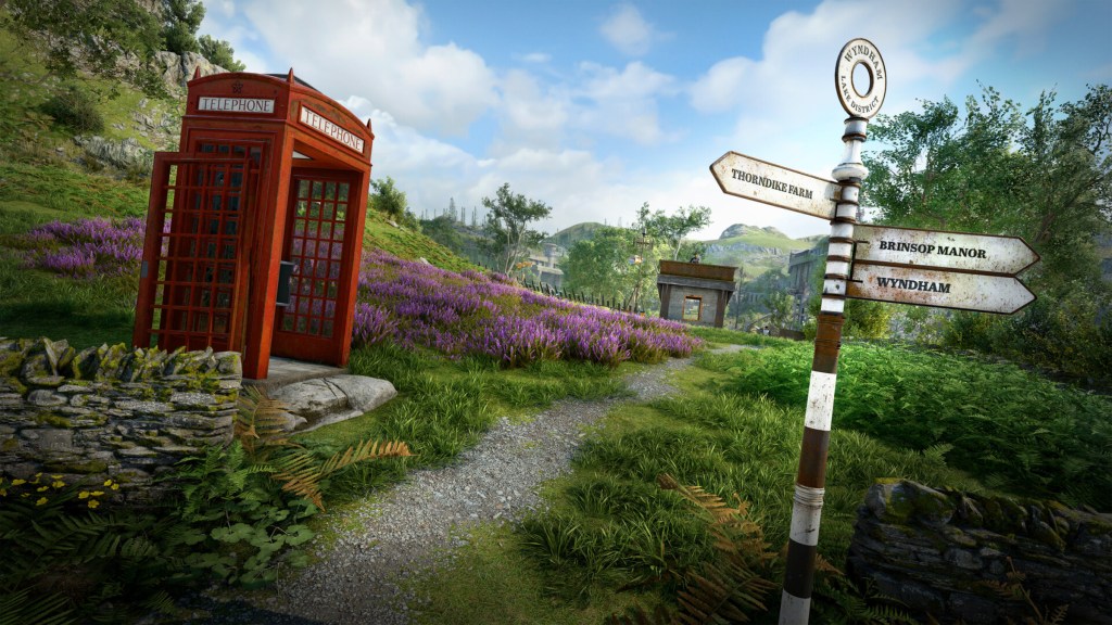 A telephone box in a field in Atomfall.