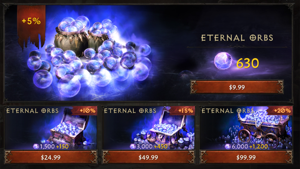 The Eternal Orbs purchase screen from Diablo Immortal.