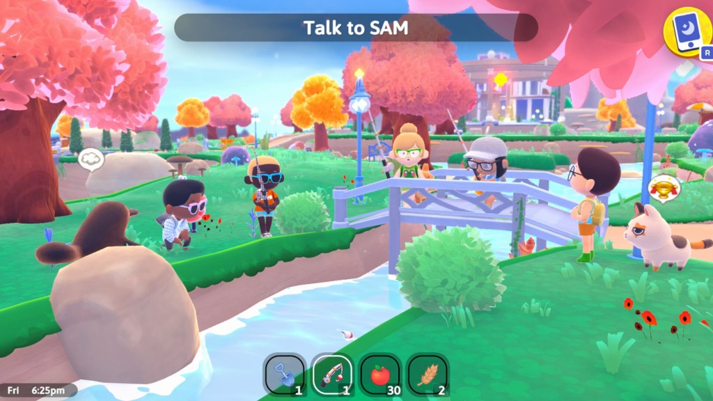 The player fishing with their friends in Galactic Getaway.