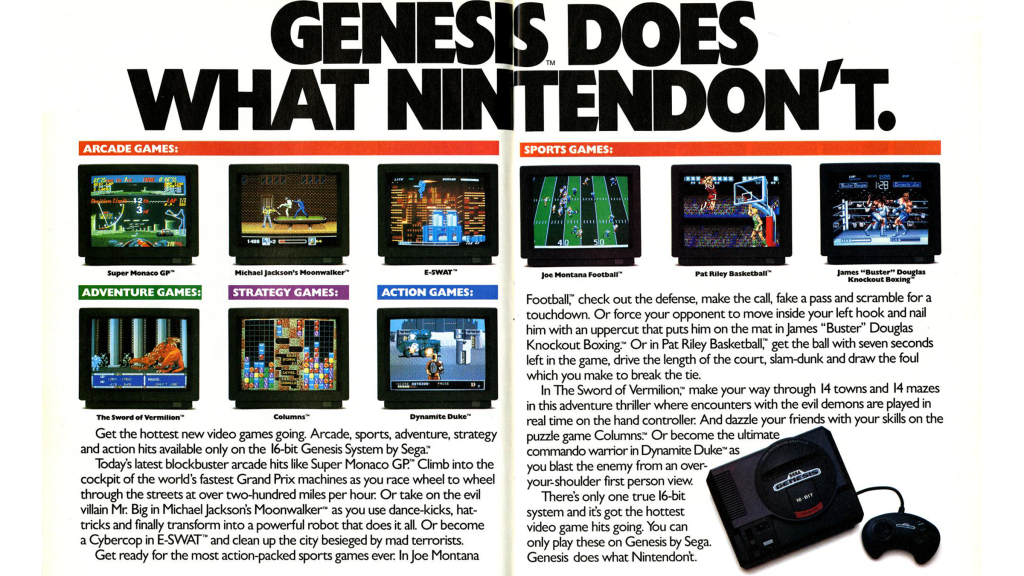 A print ad from a magazine for "Genesis does what Nintendon't."