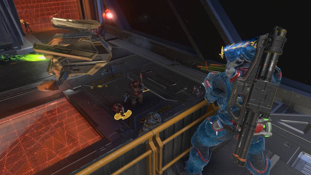 Halo Infinite Gauntlet wave with player looking at enemies