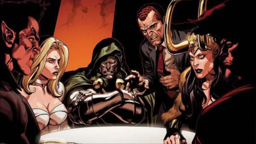 Namor, Emma Frost, Doom, Norman Osborn, Loki, and the Hood as the Cabal