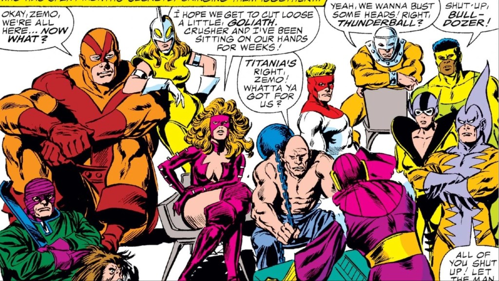 Baron Zemo talking to the Masters of Evil