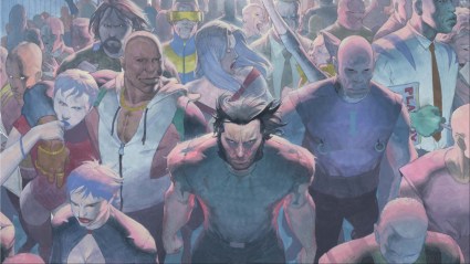 Wolverine in a crowd of mutants in the House of M reality
