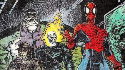 Wolverine, Hulk, Ghost Rider, and Spider-Man together as the New Fantastic Four