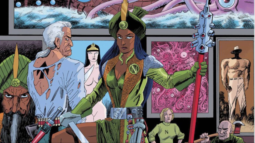 Captain Janni Nemo and Broad-Arrow Jack in a room with trophies from their life together
