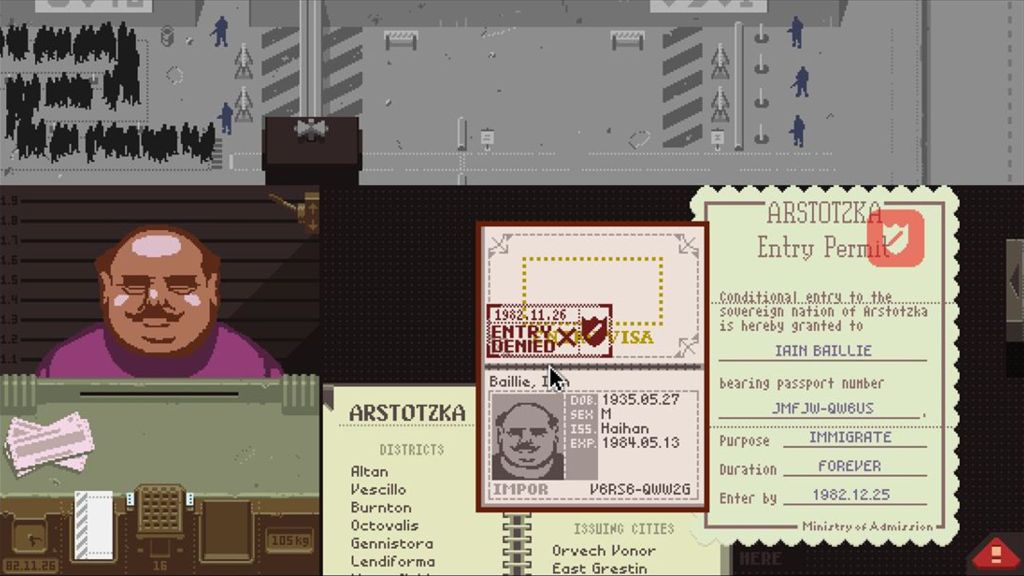 A screenshot from Papers, Please.