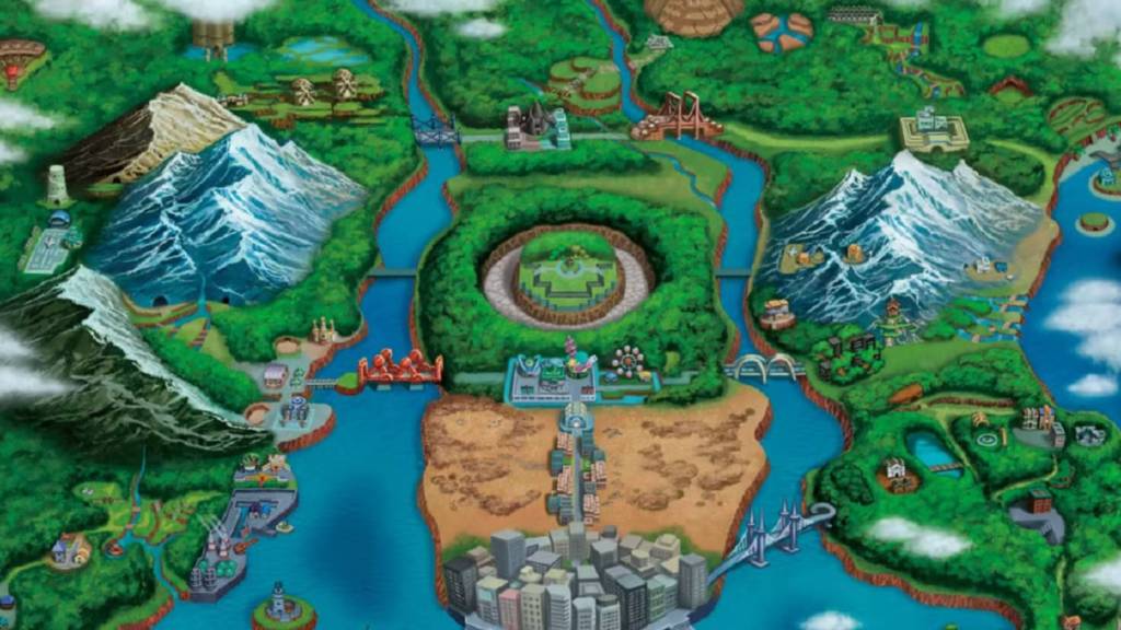 Pokemon Unova region map overview