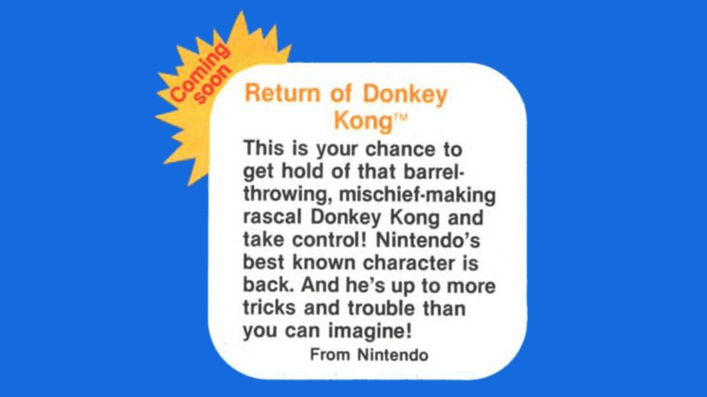 A news blurb advertising Return of Donkey Kong.