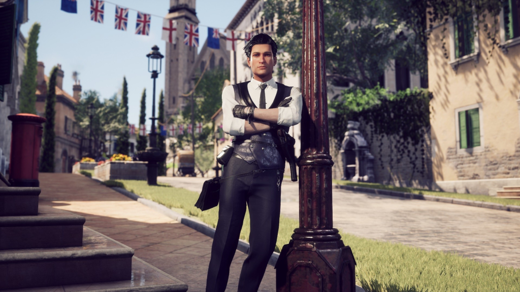 Sherlock Holmes reading on a lamppost in Sherlock Holmes Chapter 1