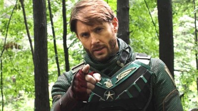 Jensen Ackles as Soldier Boy pointing