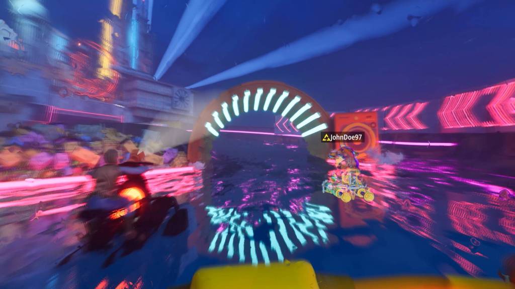 The player racing against another player in Tides of Tomorrow.