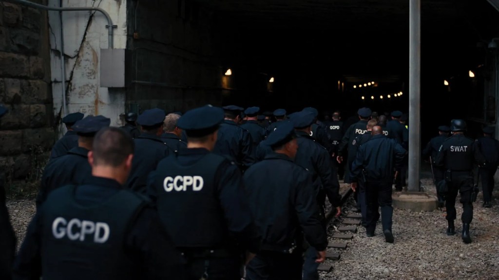 The GCPD going into Gotham's tunnels in The Dark Knight Rises