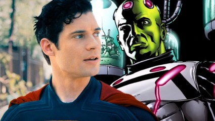 Split image of David Corenswet as Superman and Brainiac in DC Comics