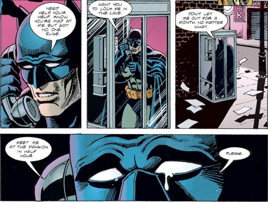Batman cries in phone booth