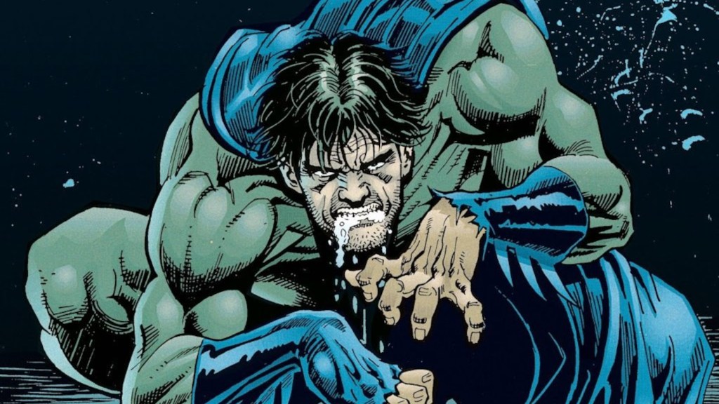 Batman hunches over, driven mad by withdrawl