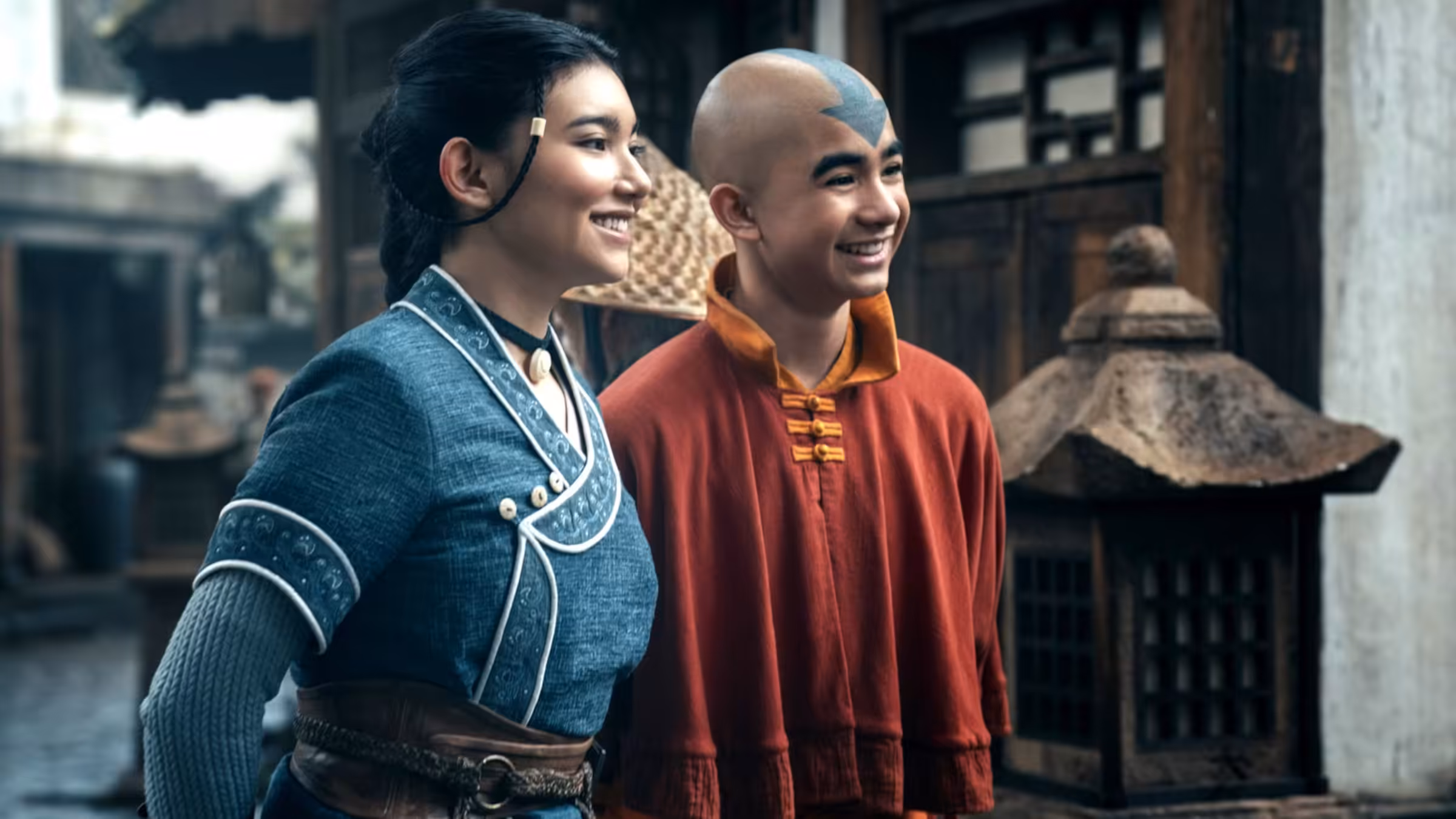 Katara and Aang smiling in Avatar: The Last Airbender Season 2
