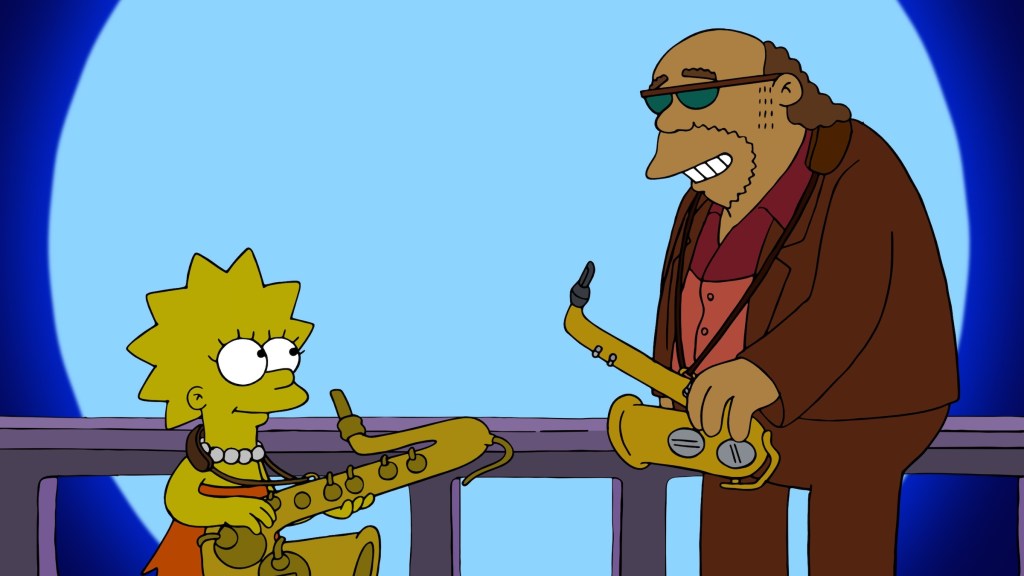 Lisa and Bleeding Gums Murphy on a bridge in The Simpsons