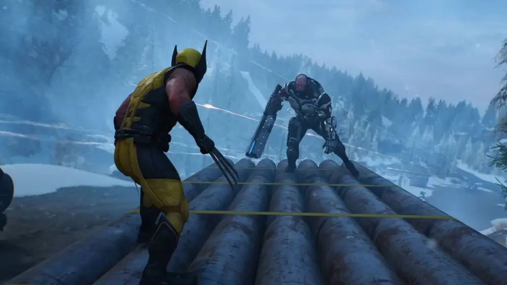 Marvel's Wolverine Logan facing off against soldier