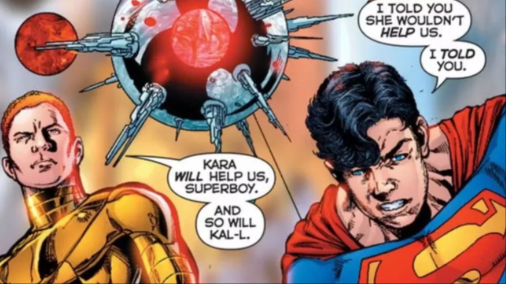 Alexander Luthor and Superboy Prime with their technology