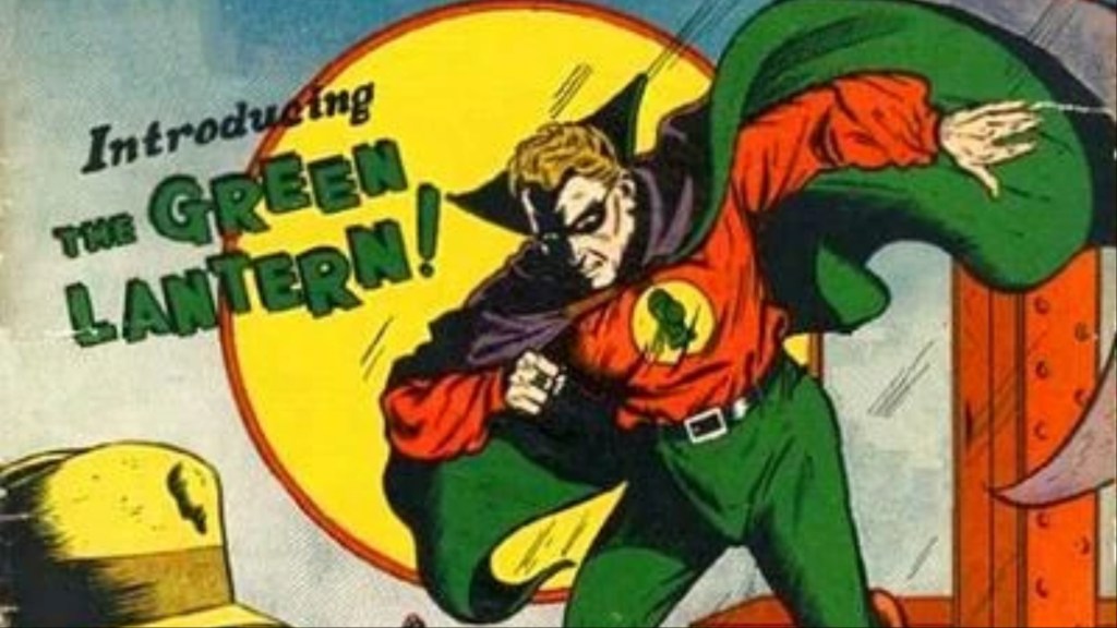 Alan Scott as the Green Lantern ready to fight a criminal