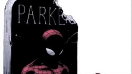 Peter Parker sitting against his grave