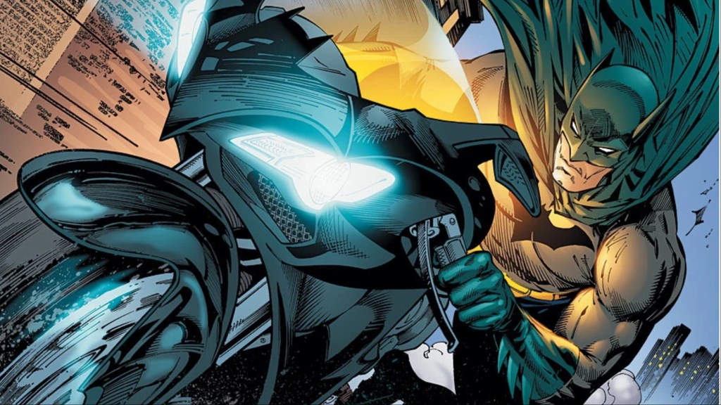 Batman riding the Bat-Cycle
