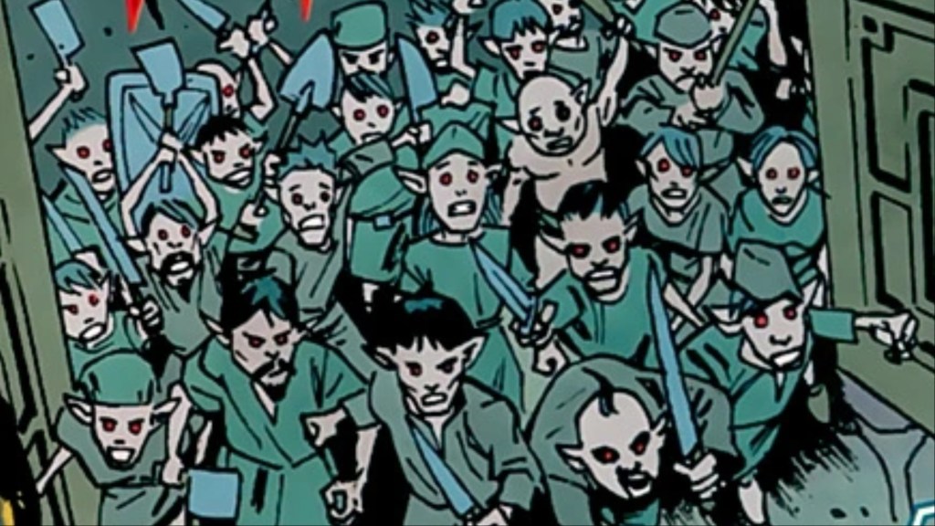 A group of leprechauns attacking Cassidy Keep