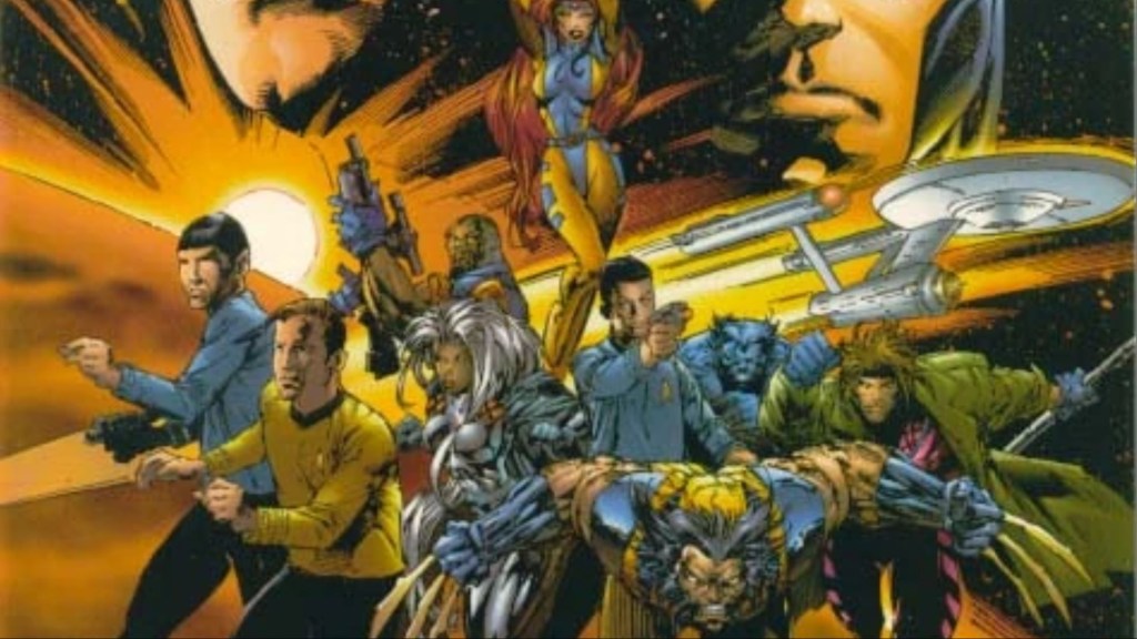 Kirk's crew and the X-Men hanging out