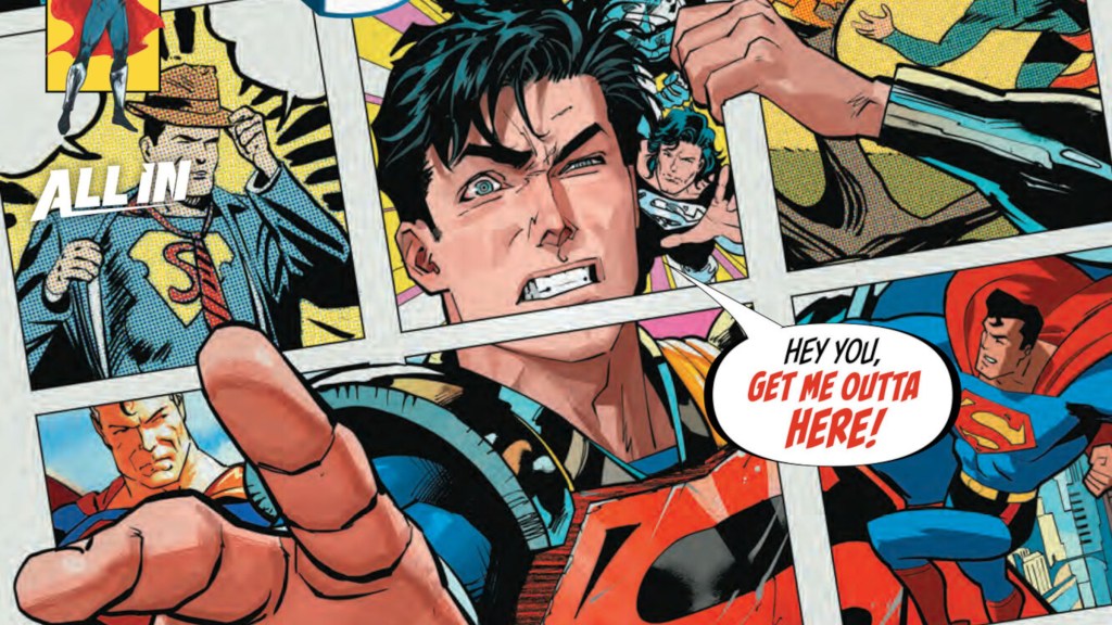 Panels of Superman acrss the eras