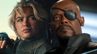 Split image of Yelena Belova and Nick Fury in the MCU