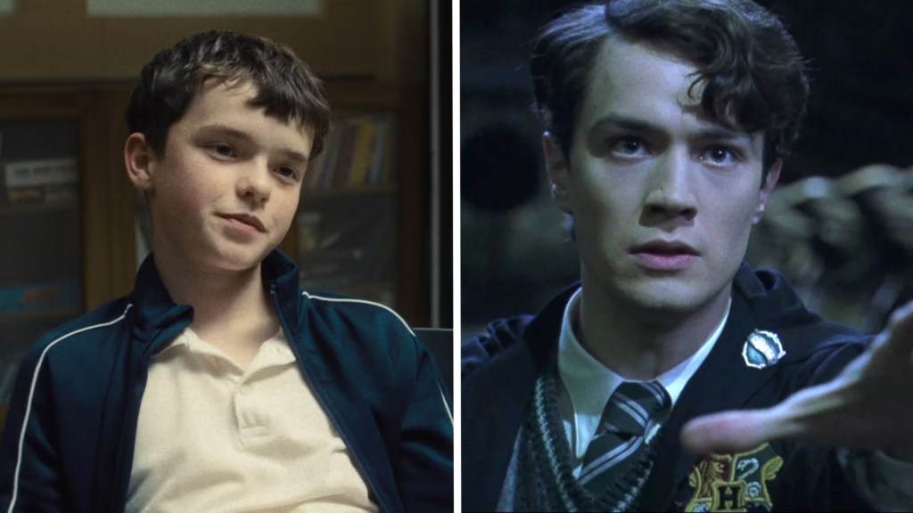 Split image of Owen Cooper and Tom Riddle in Harry Potter