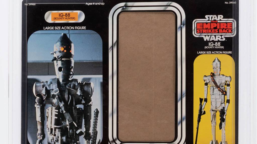 A flat, empty box for Kenner's vintage Star Wars 12-inch IG-88 action figure.