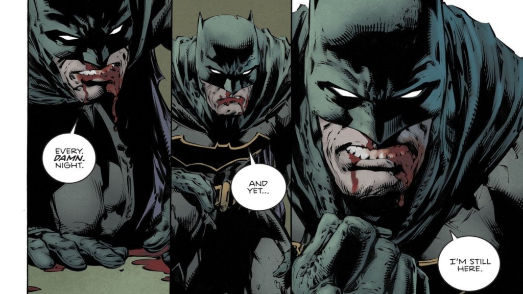 Batman stands up bloodied vs Bane